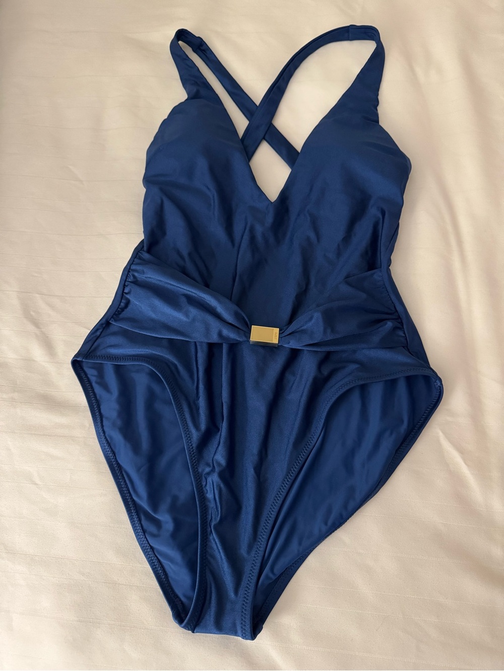 L’Agence Blue One-Piece Swimsuit with Crisscross Back